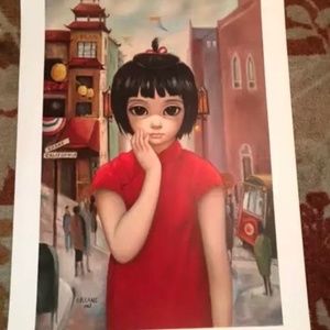 1960’s Big Eyes Girl Vintage Keane Lithograph Art Print Midcentury Pop Art